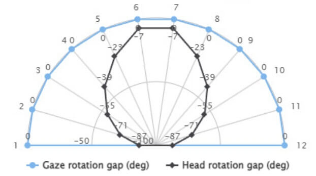 Grafico inseguimento degli stimoli con lo sguardo e testa ferma al centro