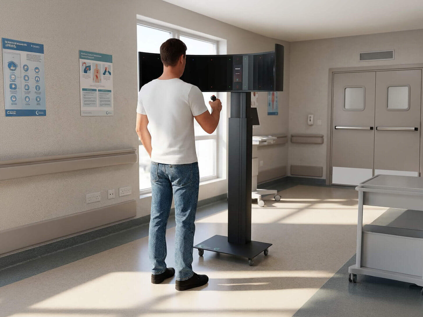 AvDesk Lift con colonna motorizzata in un ambulatorio di riabilitazione