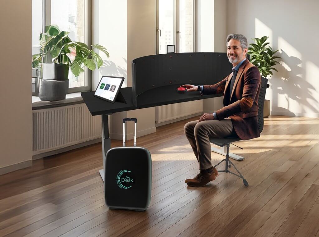 Paziente che esegue una seduta di riabilitazione multisensoriale con AvDesk Travel a casa propria