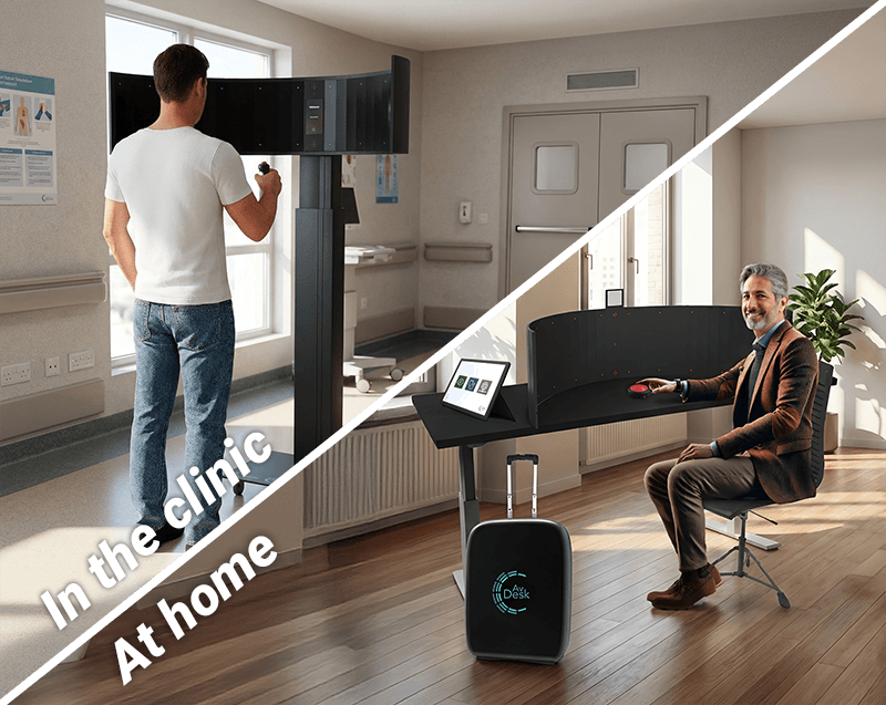 AvDesk used in the clinic with the Lift column and at home with the Travel version
