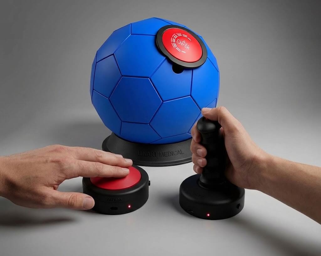 Joystick, pulsante e pallone con base: gli accessori con cui il paziente risponde agli stimoli